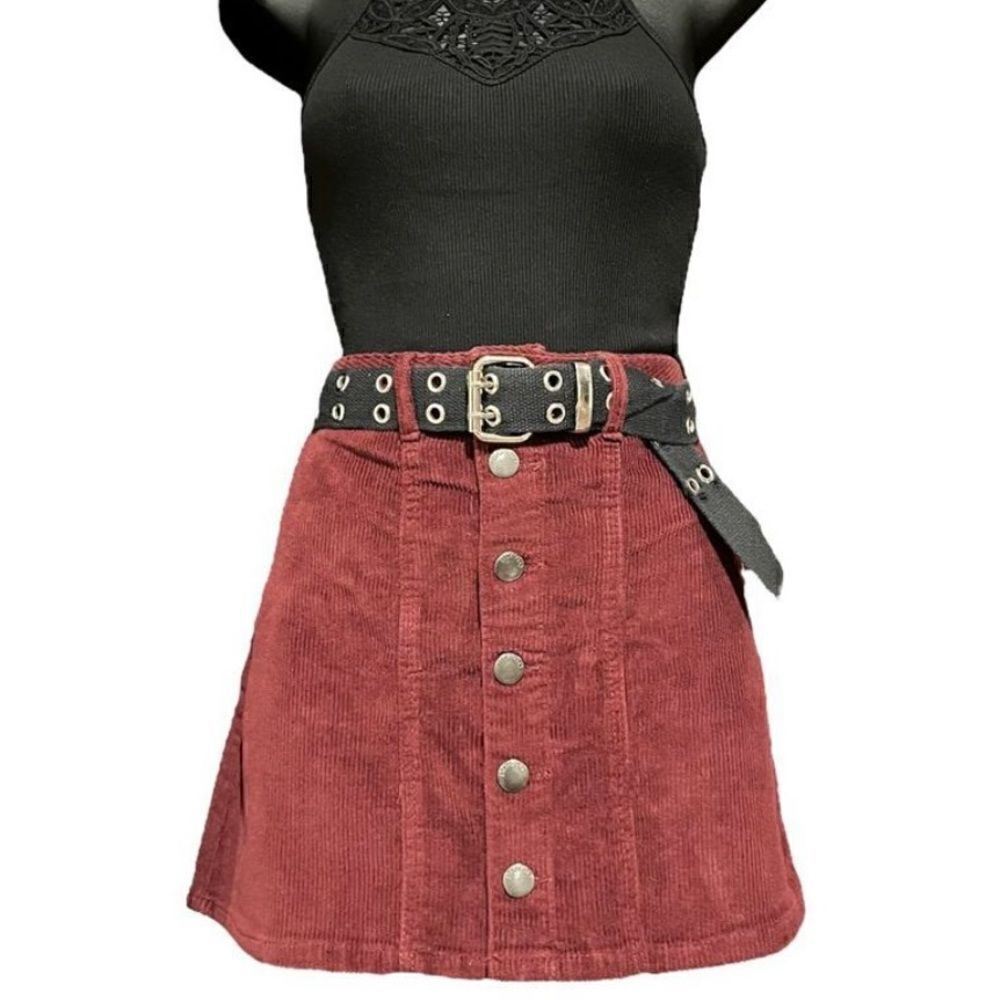 Maroon Corduroy Button-Up Skirt Women’s Small